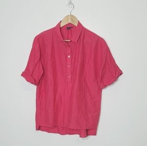ICŌNE Simons Pink Silk Cotton Blend Lightweight Button Down Blouse Size Large